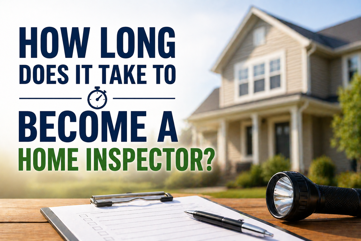 How long it takes to become a home inspector concept with house background and inspection tools