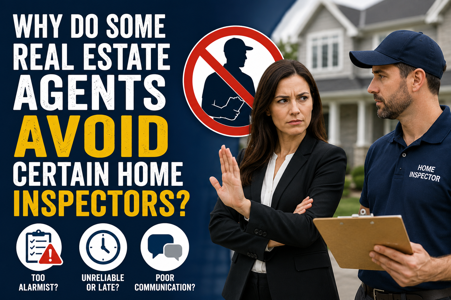 Real estate agent appearing frustrated with a home inspector during a property inspection